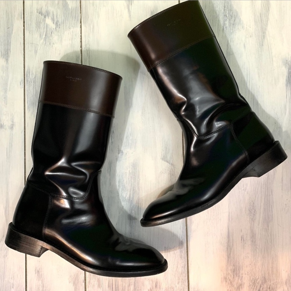 Saint Laurent Black and Brown Combat Boots
